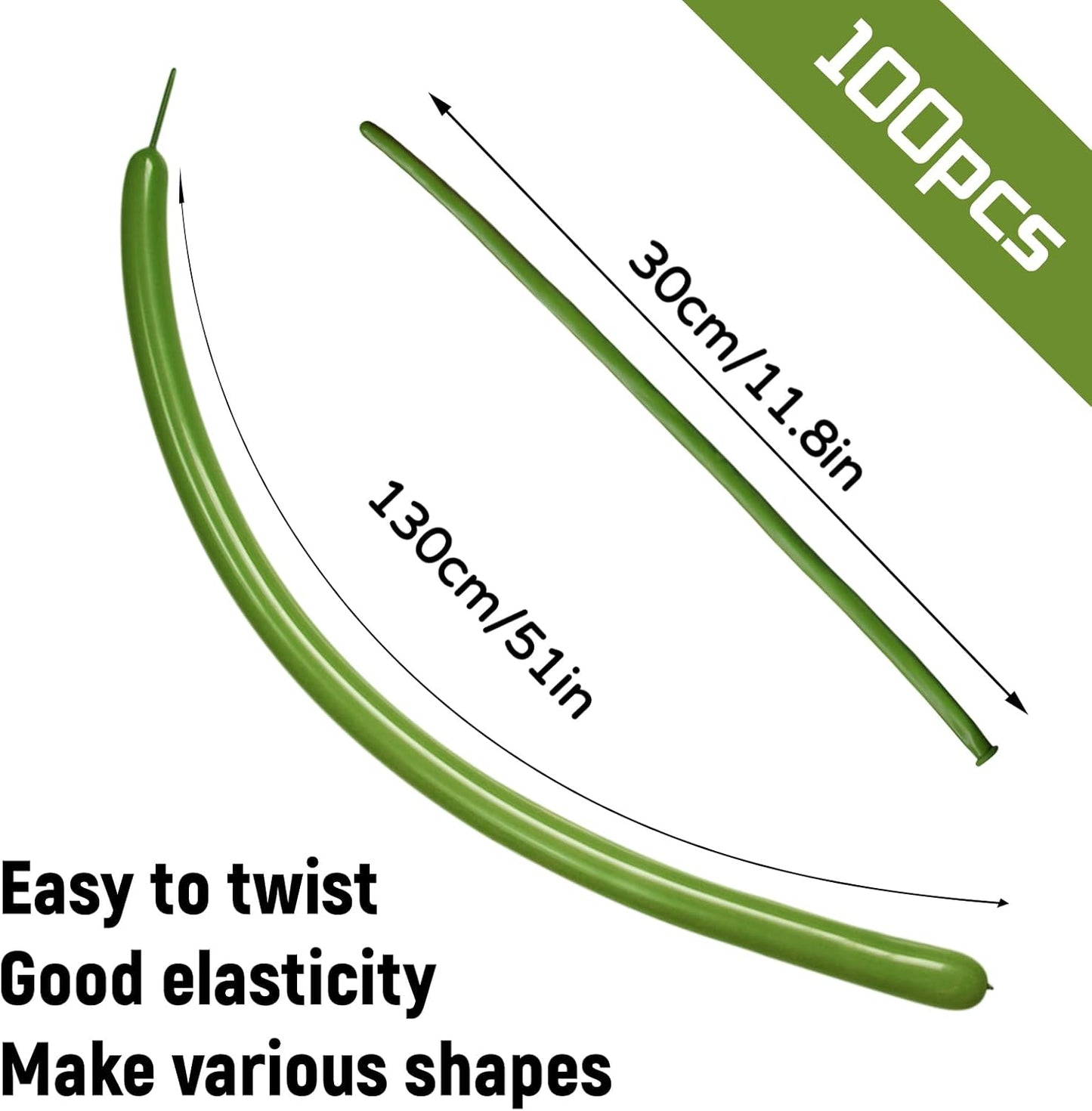 100Pcs Olive Green 260 Balloons, Thickening Latex Olive Green 260q Balloons for Animal Model, Olive Green Long Twisting Balloons for Halloween Xmas Presents, Animal Shape Weddings, Birthdays Clowns.