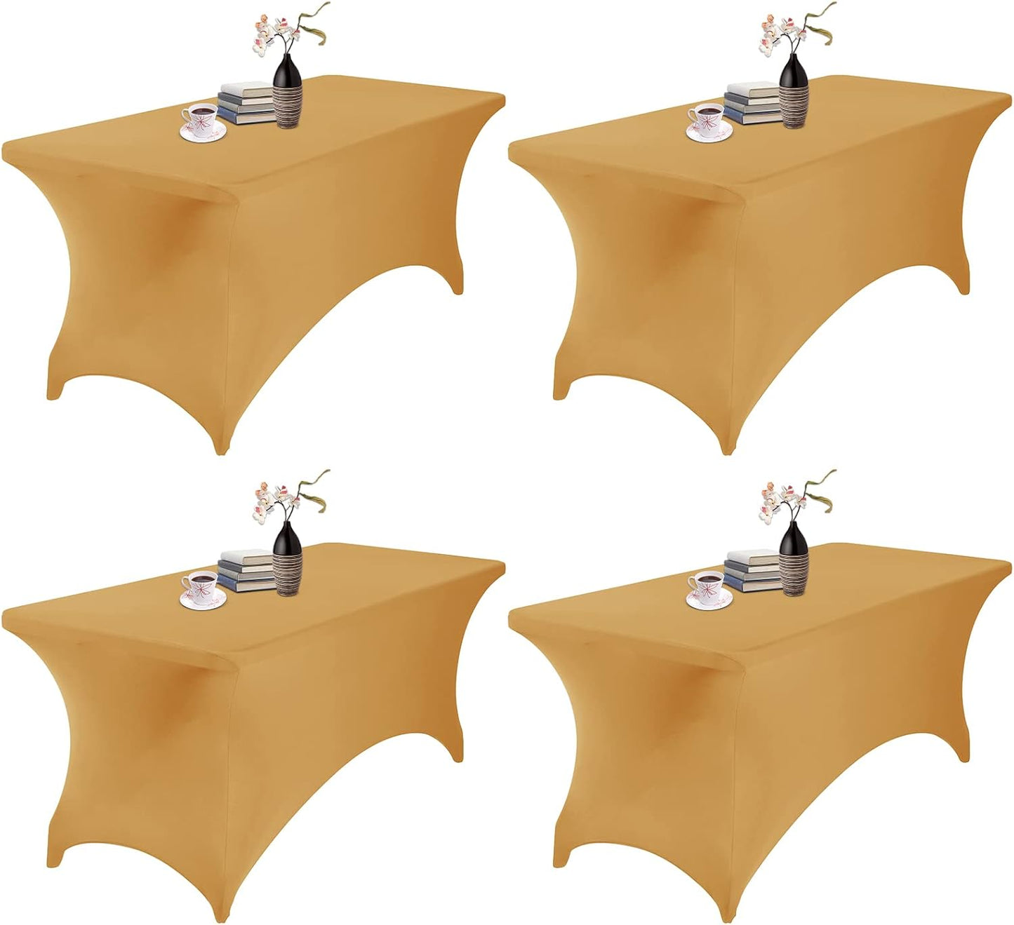 4Pack Spandex Waterproof Table Covers 6ft，Spandex 6ft Waterproof Table Cover for Party,Wedding, Banquet, and Events(Gold)