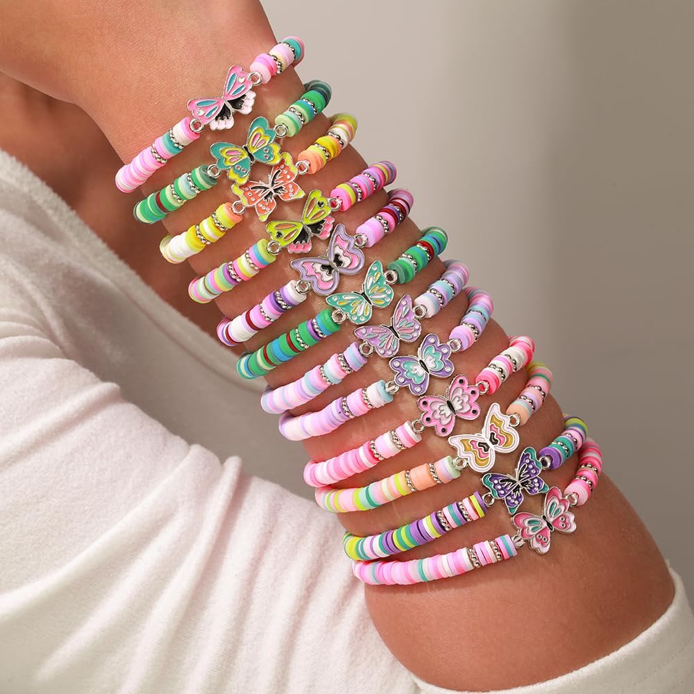 Friendship Bracelets Boho Stackable Bracelets for Women Surfer Heishi Clay Bead Bracelets Stretch Preppy Bracelets Colorful Boho Bracelets for Women
