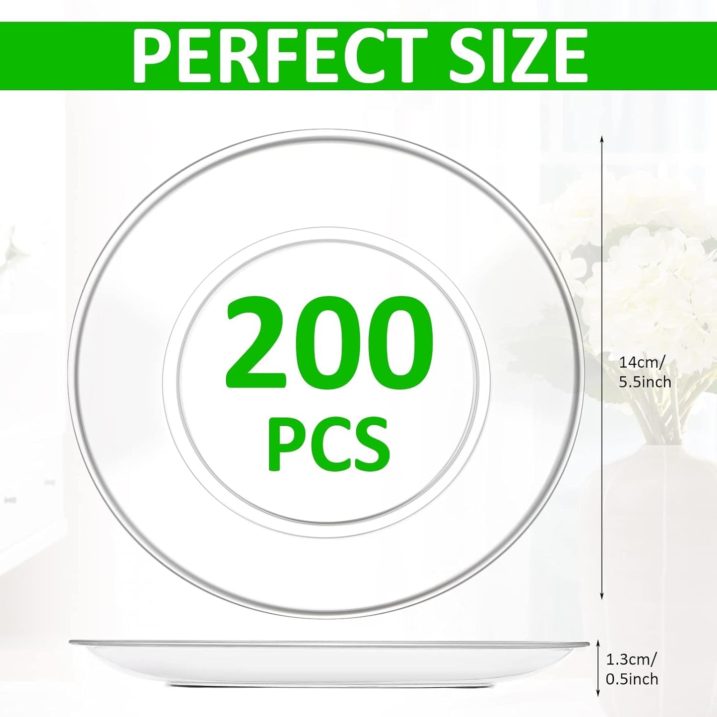 Mimorou Clear Plastic Dessert Plates 5.5 Inch Disposable Cake Plates Small Party Dishes Bulk Clear Round Dishes for Wedding Dinner Appetizers BBQ Travel Catering Events(200 Pcs)