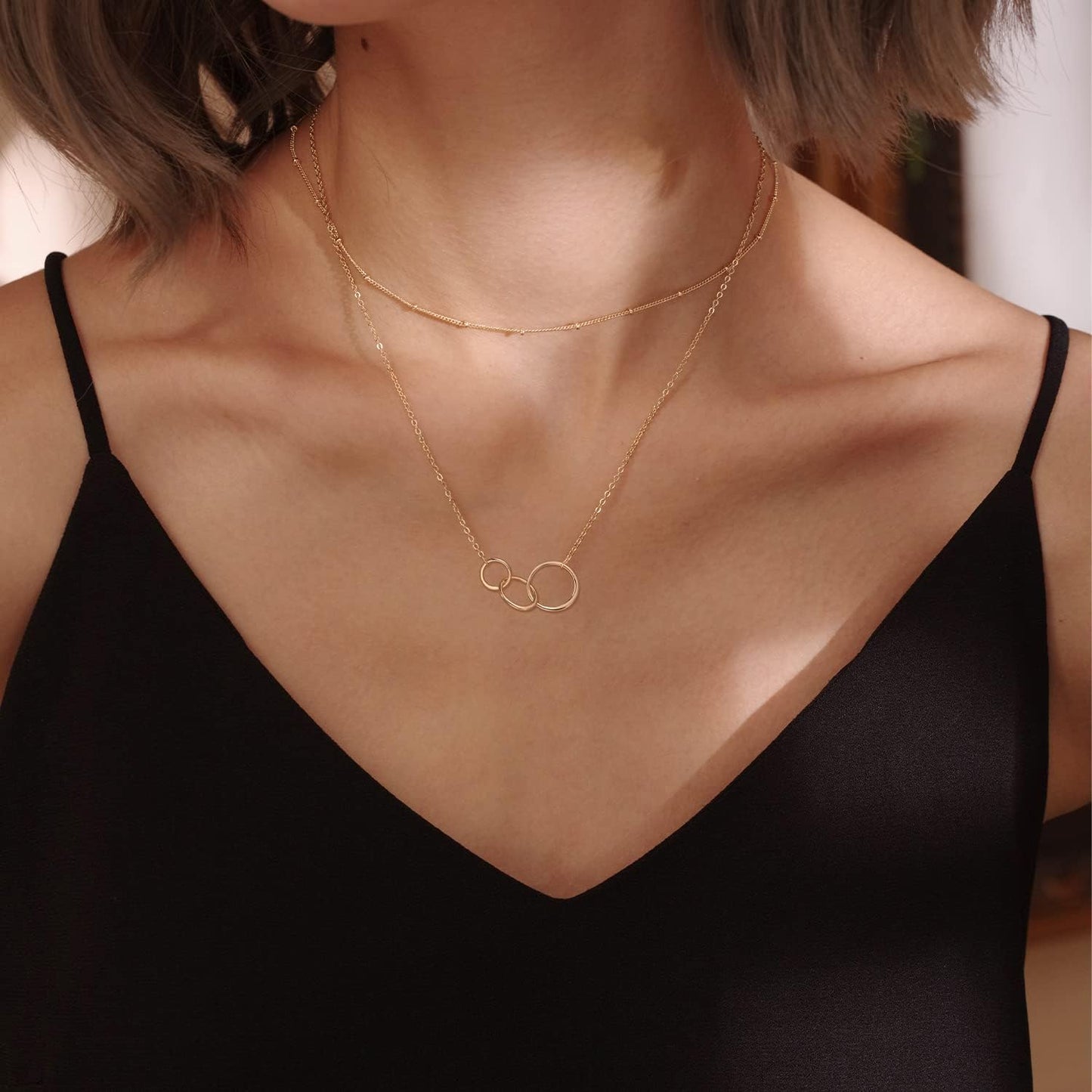MEVECCO Layered Heart Necklace Pendant Handmade 18k Gold Plated Dainty Gold Choker Arrow Bar Layering Long Necklace for Women