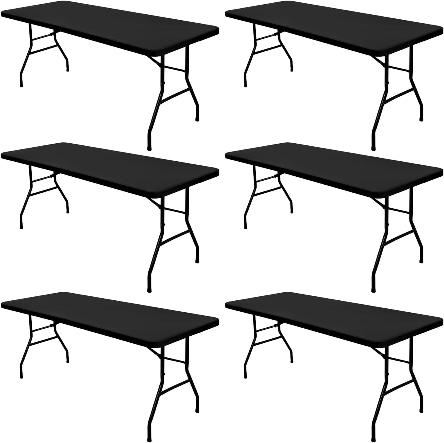 6 Pack Picnic Table Cover Elastic Fitted Tablecloths for 4 Foot Rectangle Tables Waterproof Stretch Washable Patio Folding Outdoor Spandex Table Cloth for Camping Banquet and Parties (Black,30" x 48")