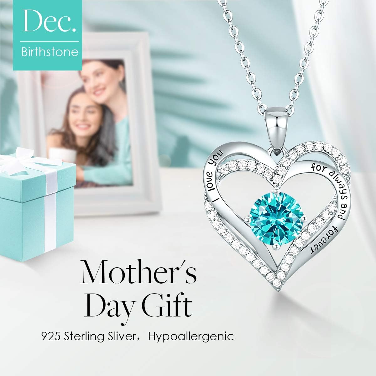 CDE Forever Love Heart Necklaces for Women, Wedding Anniversary, Birthday Mothers Day Christmas Day Gifts for Mom, Mother, Wife, friend, S925 Silver Jewelry with Birthstone Pendant