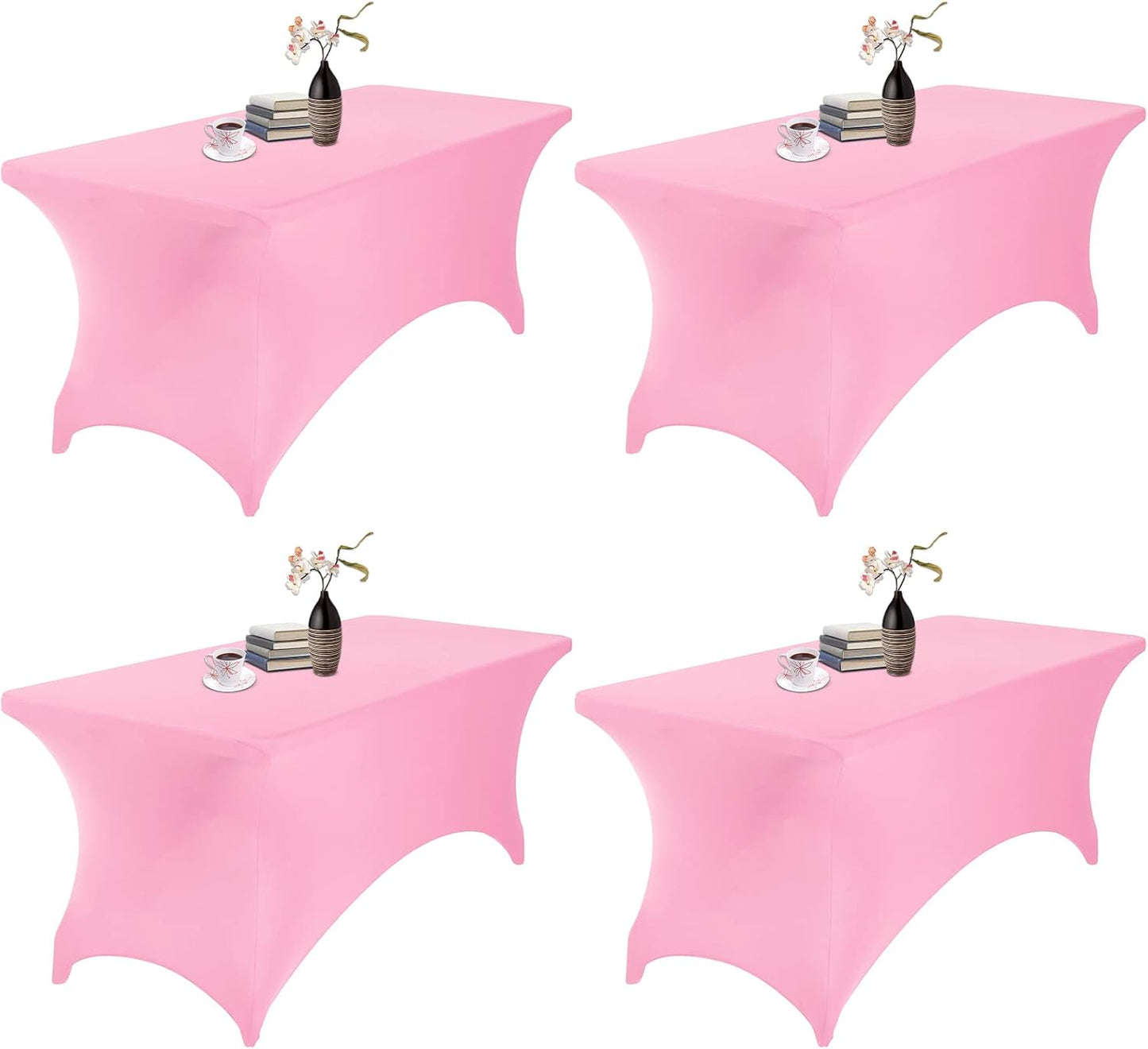 4Pack Spandex Waterproof Table Covers 6ft，Spandex 6ft Waterproof Table Cover for Party,Wedding, Banquet, and Events(Pink)