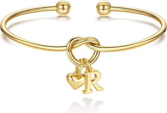 M MOOHAM Christmas Gifts for Women Teen Girls - Knot Initial Bracelets for Women, Bridesmaid Gifts Bridesmaids Proposal Gift Dainty Knot Letter A-Z Heart Initial Bracelet Jewelry Friendship Bracelets