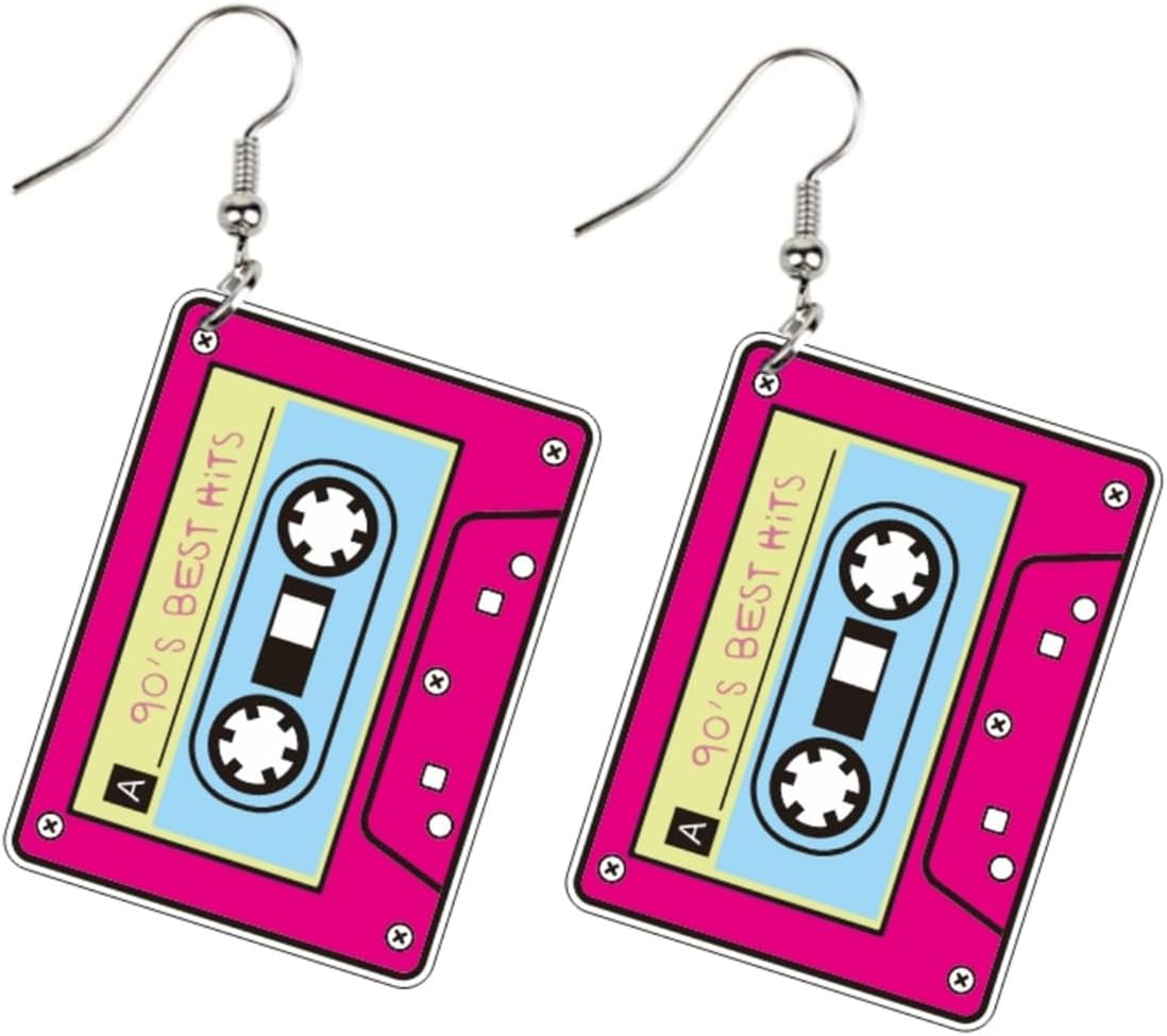 80s 90s Retro Cassette Tape Neon Earrings for Women Acrylic Radio Earring Set for 80s 90s Accessories Cosplay Party Jewelry Gifts