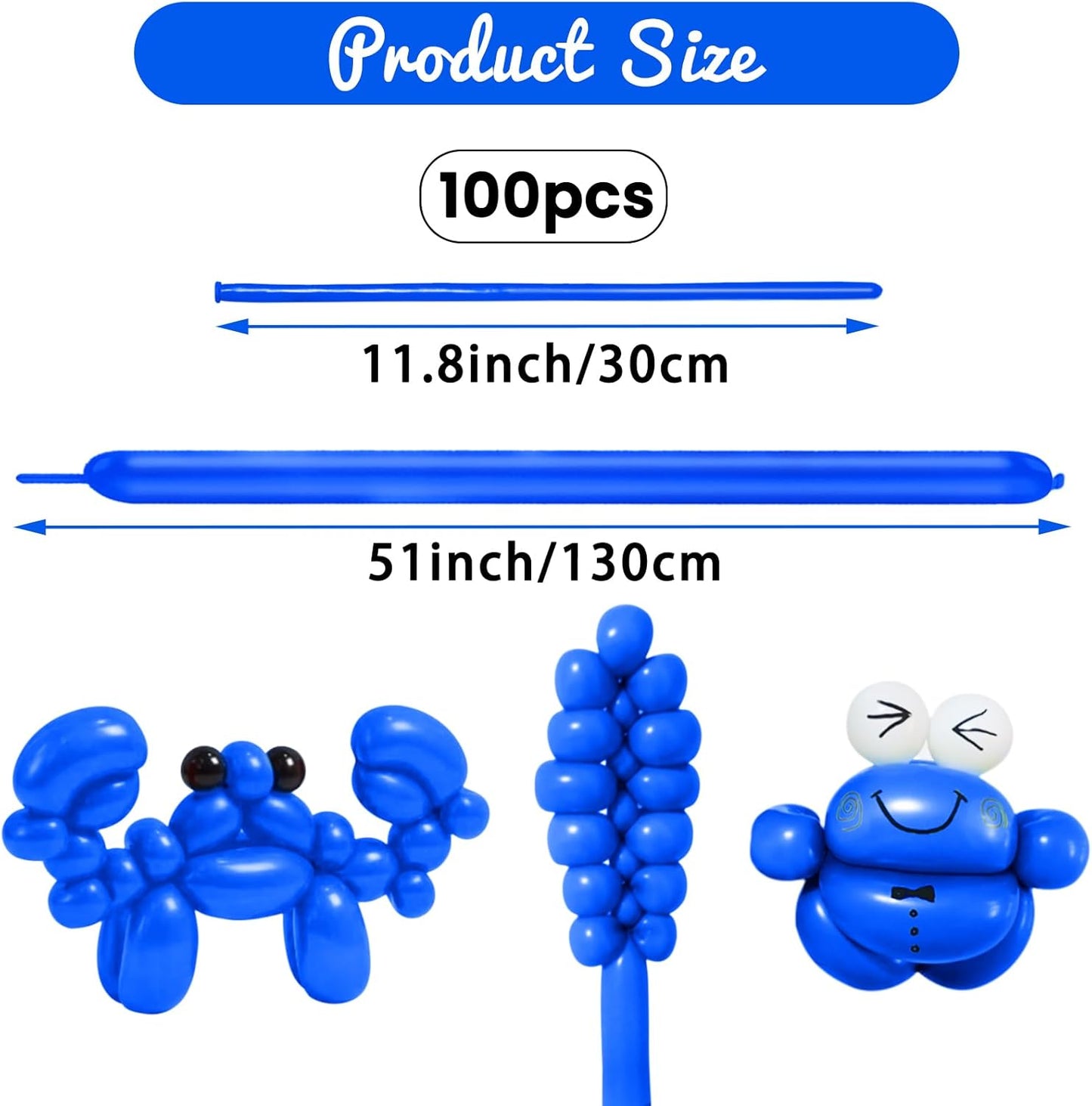 100Pcs Blue 260 Balloons, Long Balloon for Tying Balloon Arch, Long Skinny Ballons for Twisting Ballons Animal Balloons Birthday Party Wedding Festival Decorations