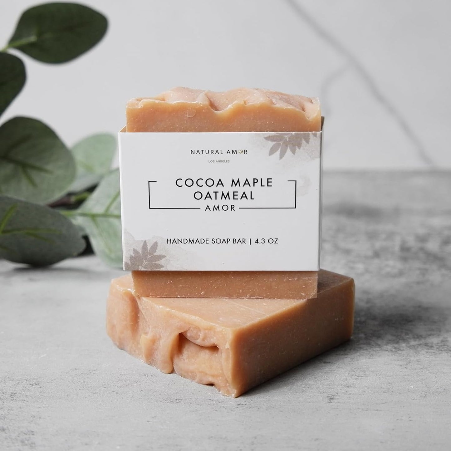 Natural Amor Handmade Soap Bar Gift Set 2pk with Soap Dish and Soap Saver, Scented with Essential Oils, Made with Natural Ingredients for All Skin Types