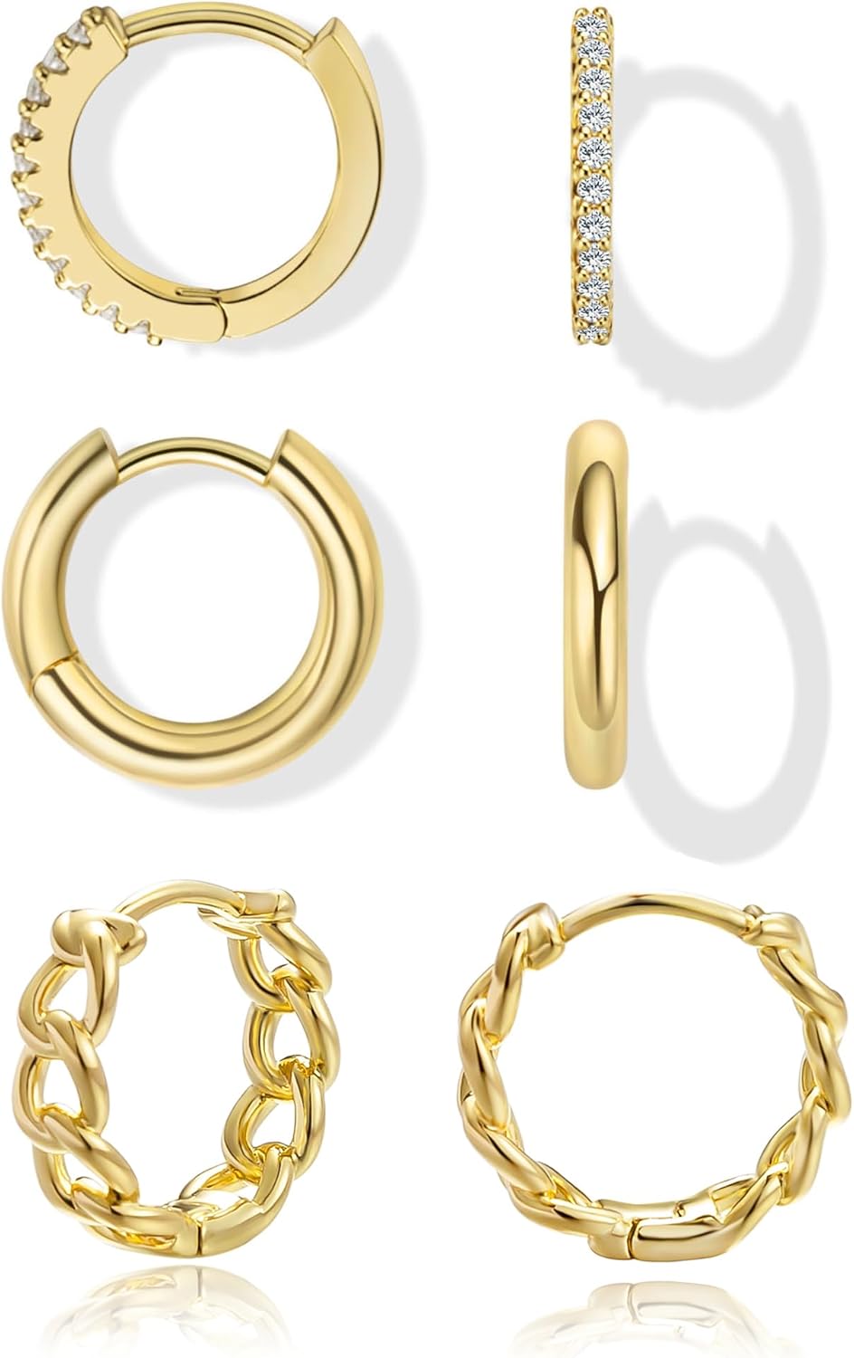 Gold Earrings for Women, 14k Gold Plated Dangle Huggie Earrings for Women Trendy Dainty Gold Hoop Earring Stacks Hypoallergenic Pearl Chain Drop Cartilage Earring Fashion Womens Jewelry