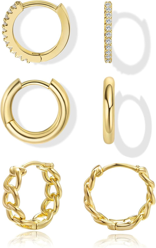 Gold Earrings for Women, 14k Gold Plated Dangle Huggie Earrings for Women Trendy Dainty Gold Hoop Earring Stacks Hypoallergenic Pearl Chain Drop Cartilage Earring Fashion Womens Jewelry