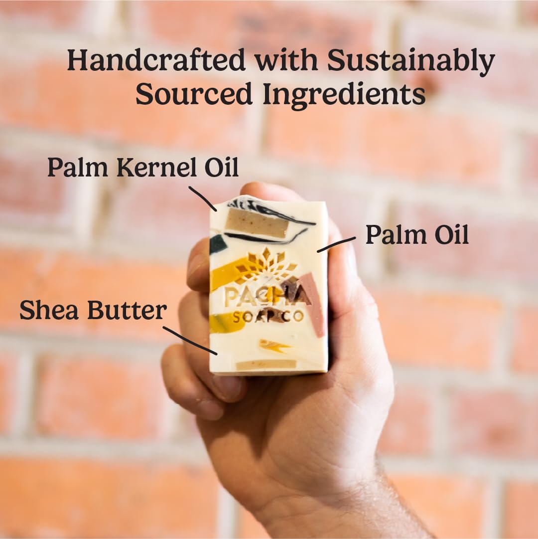 Pacha Soap Co. Bar Soap, Pachafetti, 3-Pack (4 oz ea) - Scents of Lemongrass & Peppermint, Premium, Handcrafted, Hydrating, Natural Face Wash, Hand Cleanser, Body Wash, Soothing Essential Oils