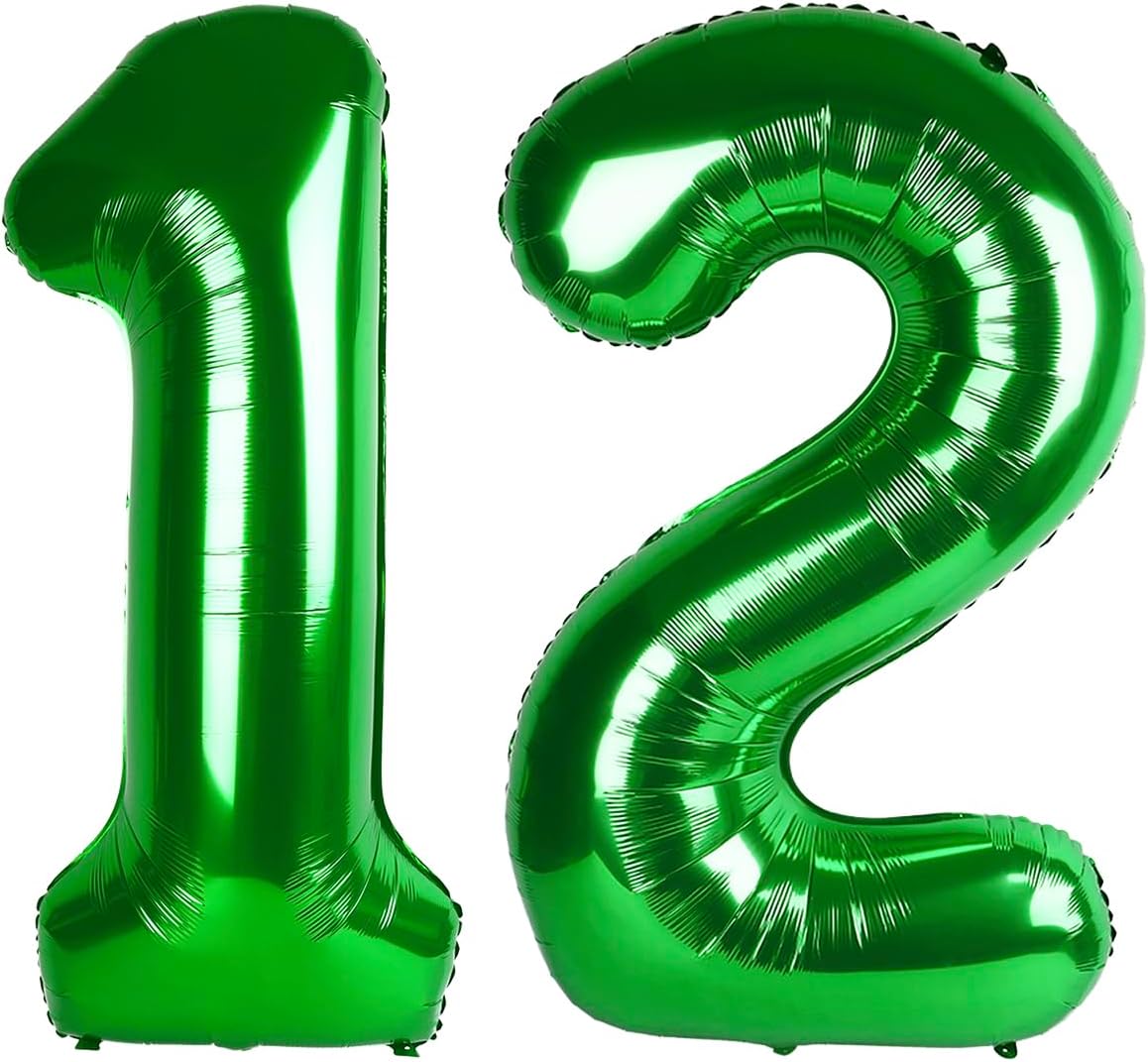 Green Number 12 Balloon 40 inch, 12 Number Balloons, 12th Green Birthday Decorations, 12 Year Old Girls Boys Party Supplies, St. Patrick's Day Games Theme Birthday Decorations