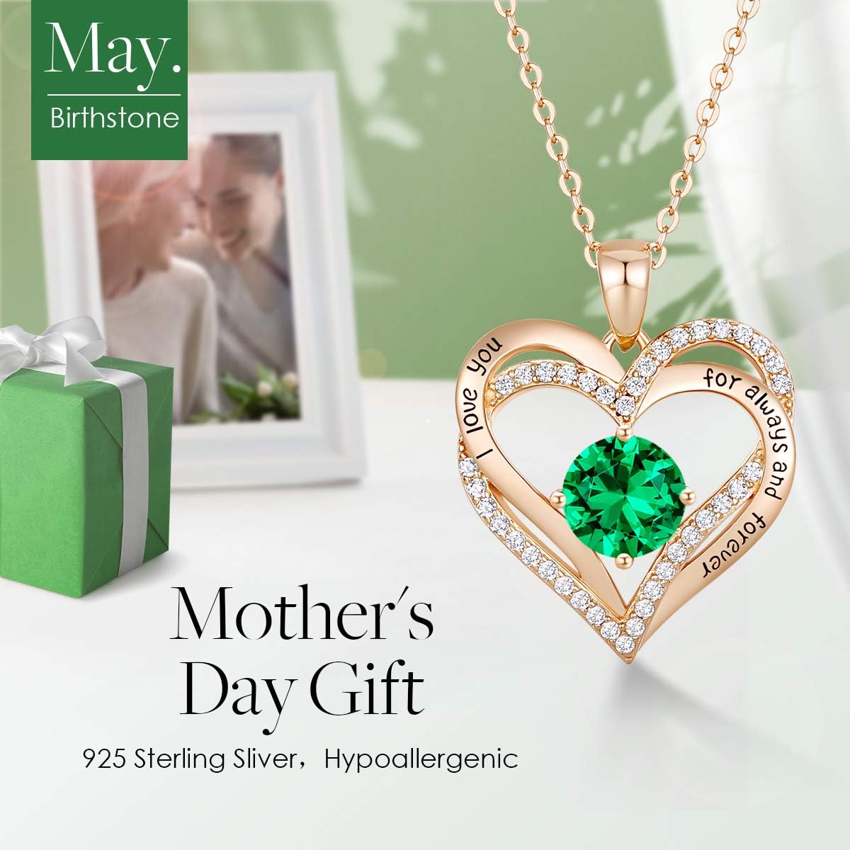 CDE Forever Love Heart Necklaces for Women, Wedding Anniversary, Birthday Mothers Day Christmas Day Gifts for Mom, Mother, Wife, friend, S925 Silver Jewelry with Birthstone Pendant