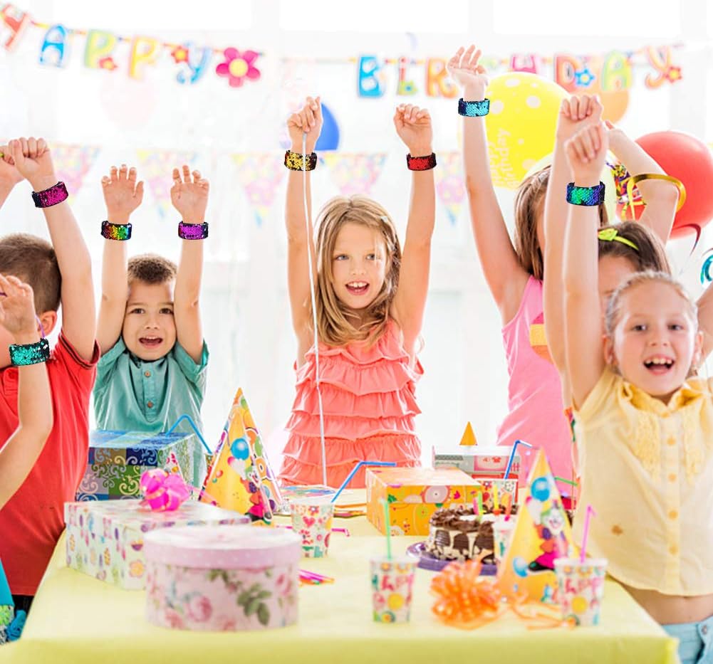 VGOODALL 24pcs Slap Bracelet,Kids Squin Bracelet Mermaid Bracelet Flip Wristband Bracelet Kids Birthday Party Favors Supplies