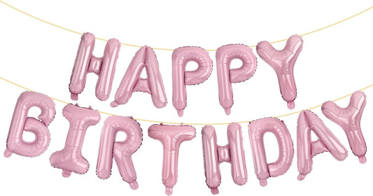 LIOZEOKUN Happy Birthday Balloon Letters 16 inch Mylar Foil Birthday Balloons Banner Sign for Birthday Party Decorations Supplies (Light pink)