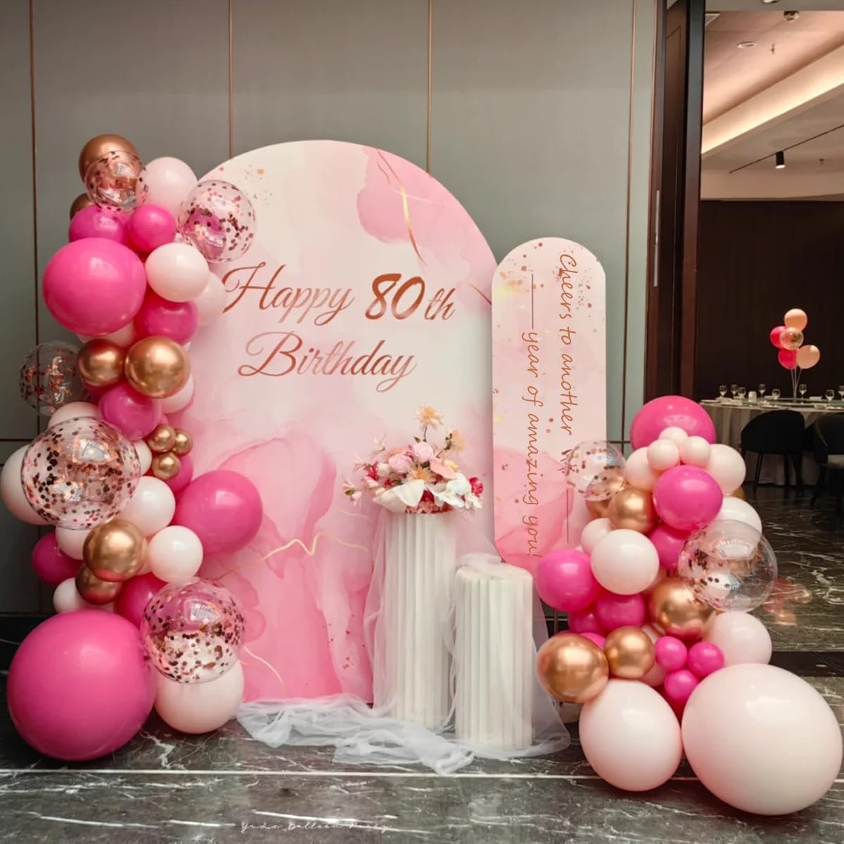 Pink and Rose Gold Balloon Garland Arch Kit, 147Pcs Hot Pastel Pink Metallic Rose Gold Balloons with Confetti for Bridal Baby Shower Birthday Princess Wedding Mother's Day