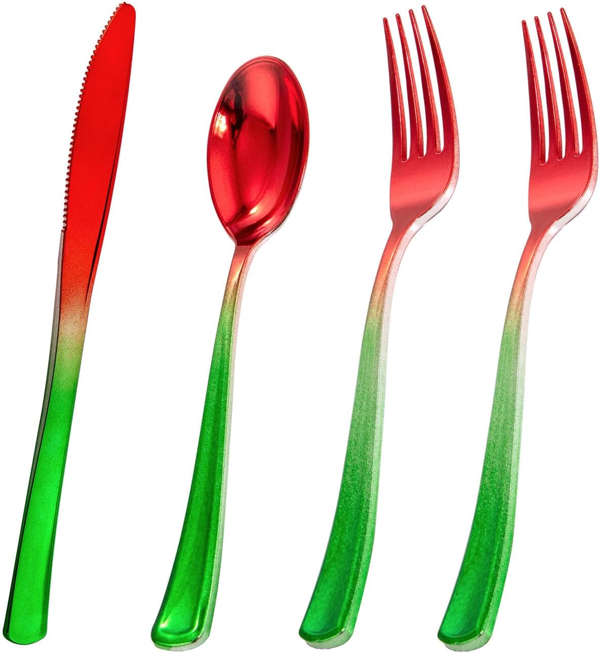 Liacere 200PCS Christmas Plastic Silverware - Red and Green Plastic Silverware include 100PCS Red and Green Forks, 50PCS Red and Green Knives, 50PCS Red and Green Spoons for Christmas