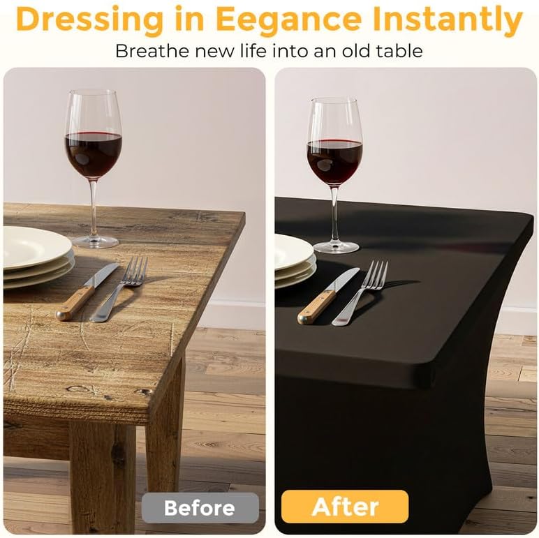 10 Pack 8FT Rectangular Spandex Tablecloth,Wrinkle Resistant Fitted Cover for 96x30 inch Banquet Table Cloth, Washable Stretch Fabric for Party, Events, Wedding, Vendor - Black