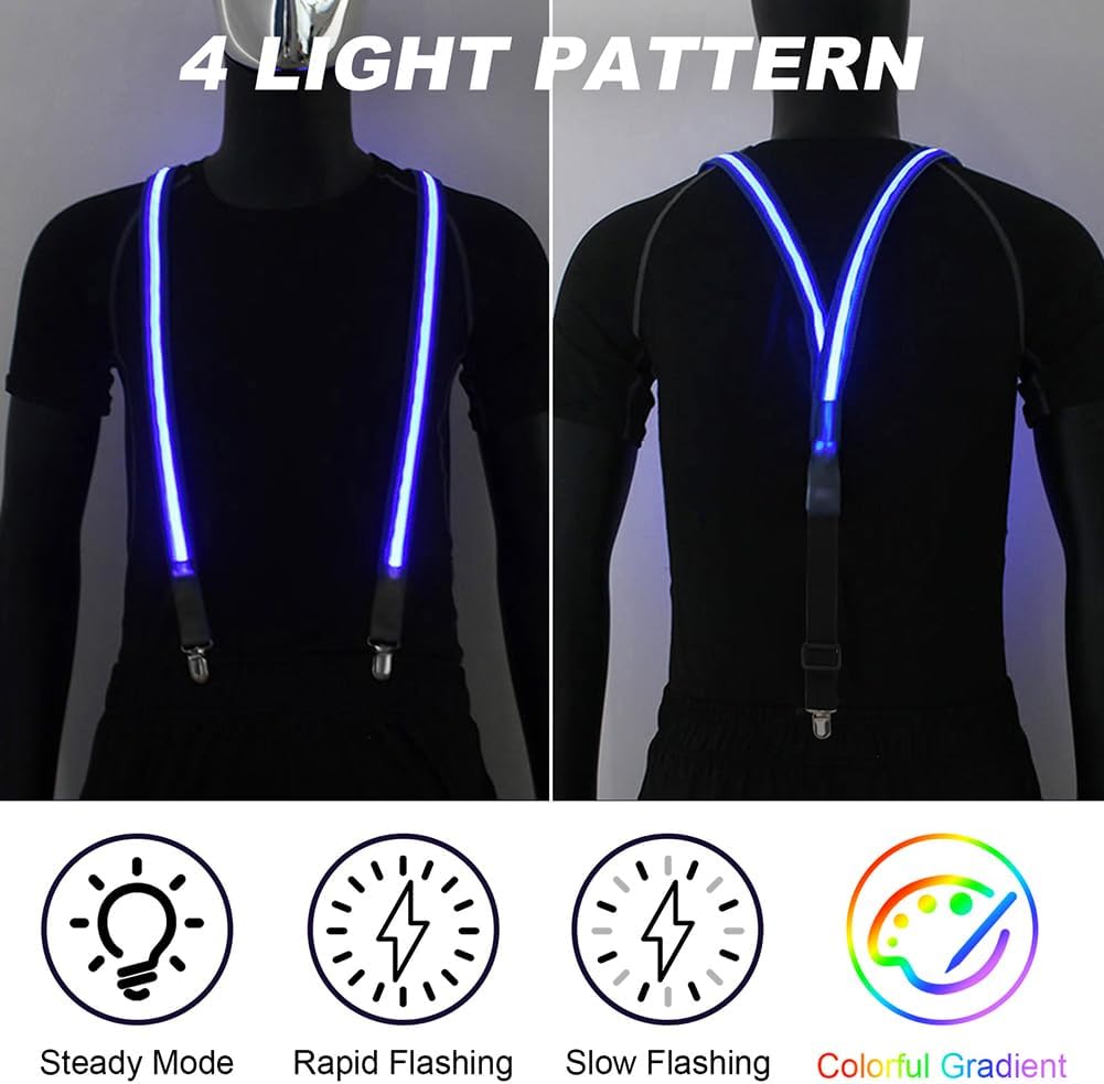 Ainiv Light Up Neckties Bowties Suspenders LED Party Supplies Glow in the Dark Adjustable for Women and Men Parties