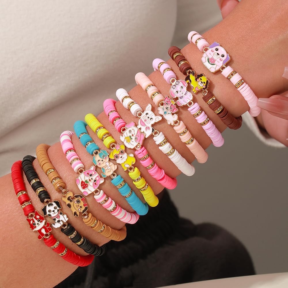 Friendship Bracelets Boho Stackable Bracelets for Women Surfer Heishi Clay Bead Bracelets Stretch Preppy Bracelets Colorful Boho Bracelets for Women