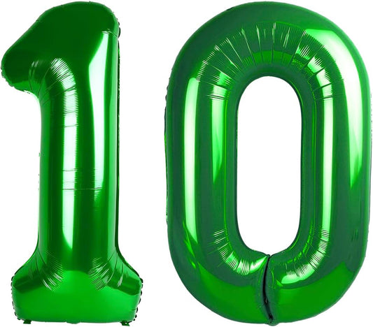 Green Number 10 Balloon 40 inch, 10 Number Balloons, 10th Green Birthday Decorations, 10 Year Old Girls Boys Party Supplies, St. Patrick's Day Games Theme Birthday Decorations