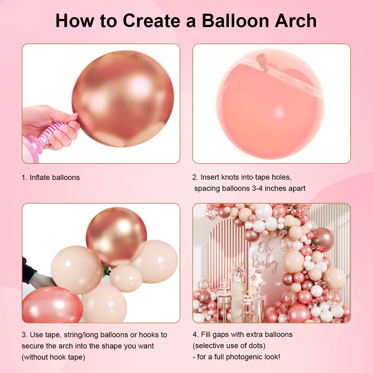 147PCS Rose Gold Balloon Garland Arch Kit, Pearl Rose Gold Metallic White Nude Balloons with Confetti for Wedding Bridal Shower Princess Party Girl Birthday Baby Shower Decorations