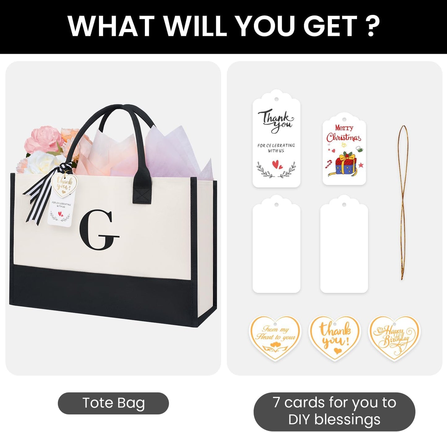 BAGAIL Initial Tote Bag, Personalized Birthday Gifts for Women, Teacher, Friends, Mom, Wedding, Monogrammed Beach Bag