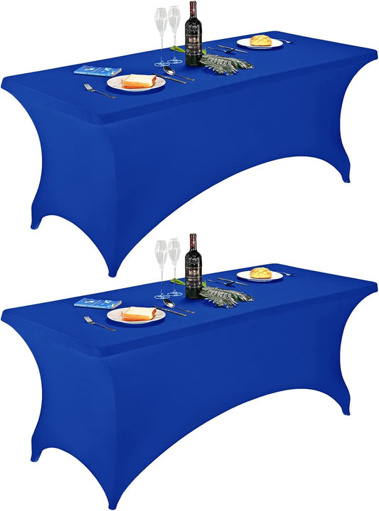 FORLIFE 2Pack Spandex Table Covers，Fitted Tablecloth for Rectangular Tables, Stretch Patio Table Covers, Universal Spandex Table Cover for Wedding, Banquet, Party (6ft, Royal)