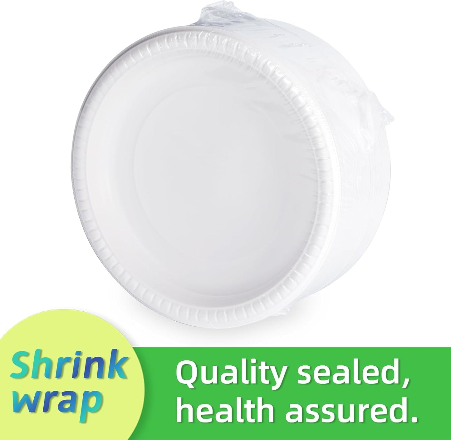 Plastic Plates Mineral Filled PP 9 Inch - 150 Pack Shrink Wrap BPA Free Dinner Trays | Dishwasher Freezer & Microwave Safe | Reusable & Disposable Plate for Party Bulk Events | Restaurant White