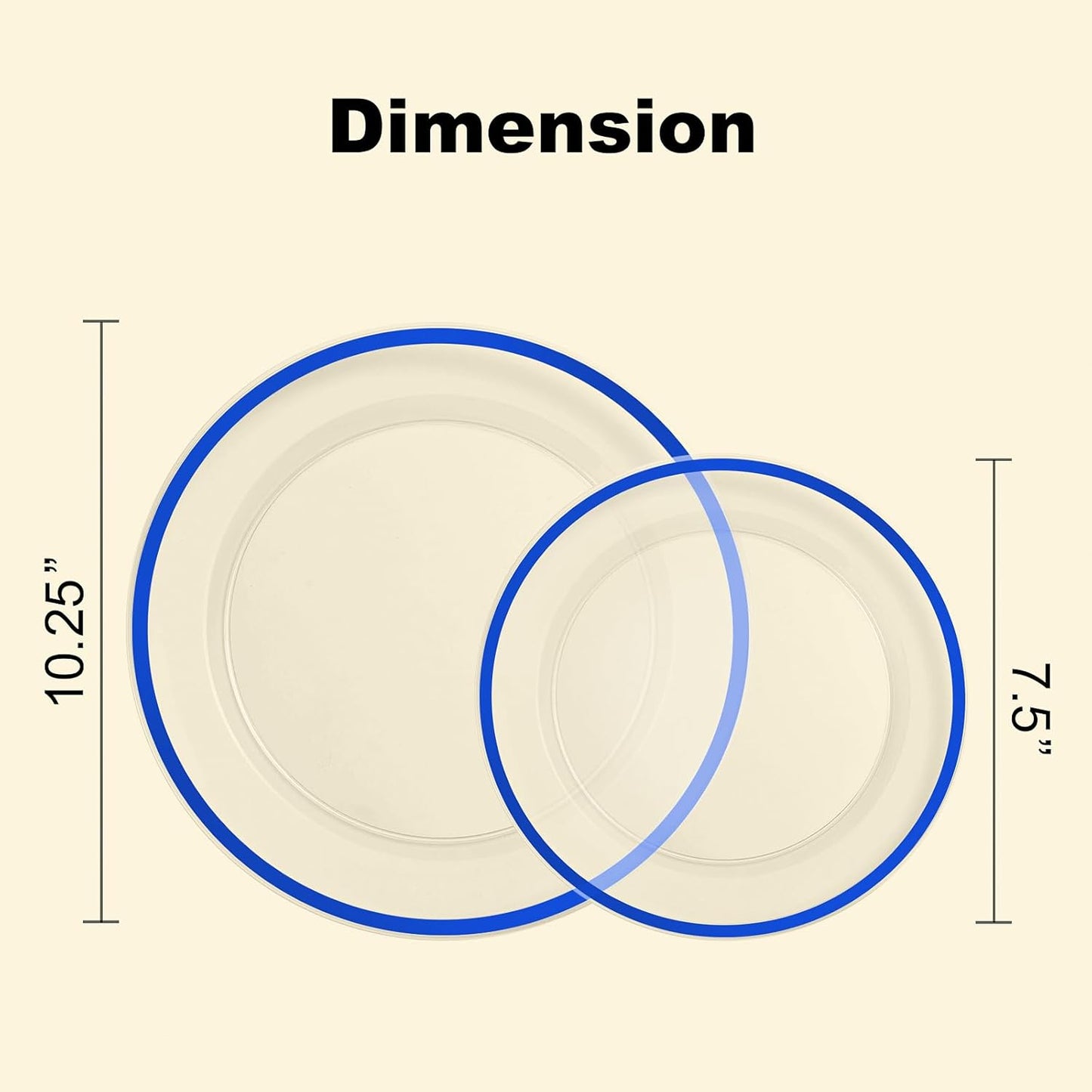100PCS Blue and Clear Plastic Plates, Disposable Plate Set with 50 Dinner Plates and 50 Dessert Plates for Party, National Day, Memorial Day