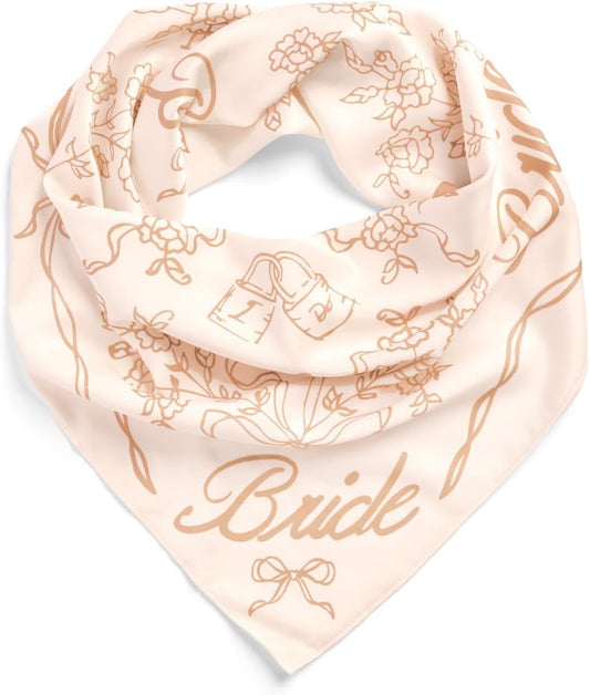 xo, Fetti Tan Bride Head Scarf, 27x27 in | Bachelorette Beige Bandana, Bridal Headwear, Bach Party Accessory, Bridesmaid Gift, White Wedding Handkerchief, Neutral Silk Hat