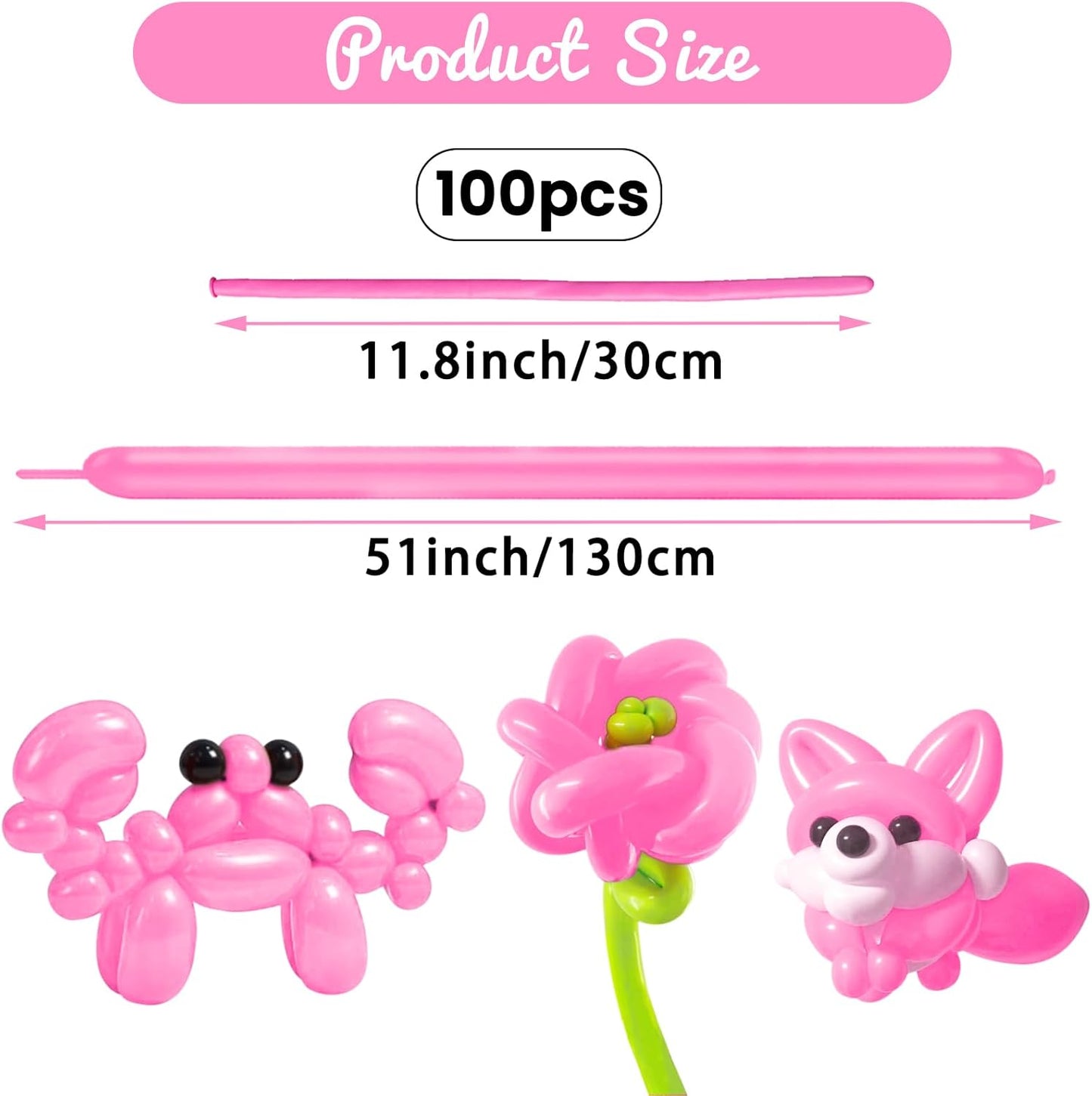100Pcs Pink 260 Balloons, Long Balloon for Tying Balloon Arch, Long Skinny Balloons for Twisting Ballons Animal balloons Birthday Party Wedding Festival Decorations
