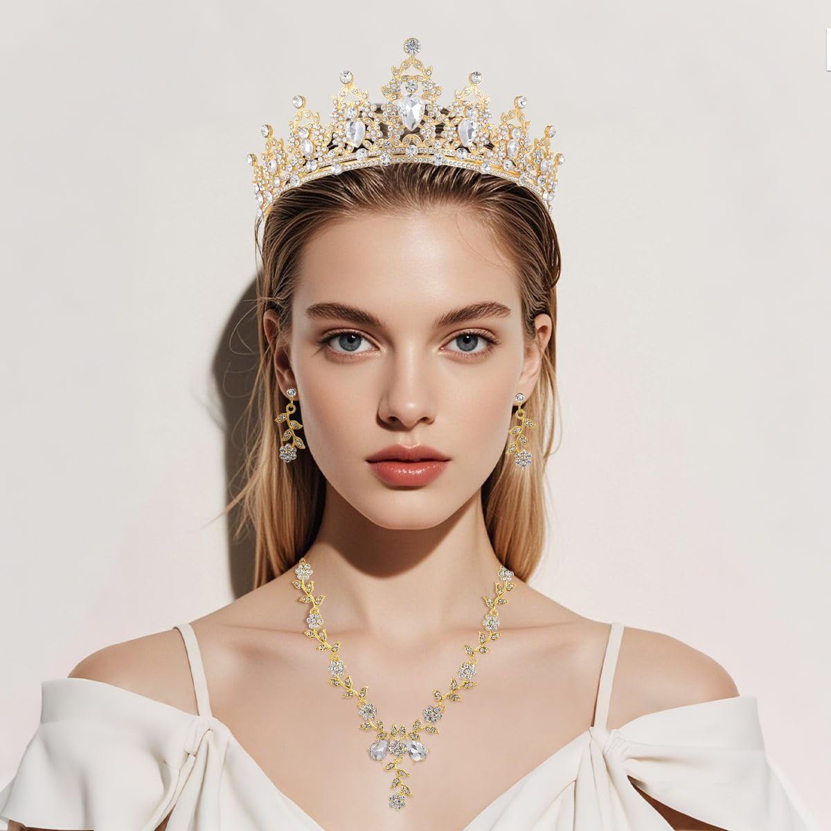 Kamirola Tiaras and Crowns for Women,Tiaras Earrings Necklace, Crystal Bridal Jewelry Set, Costume Party Halloween Prom Pageant Jewelry for Women(TR45)