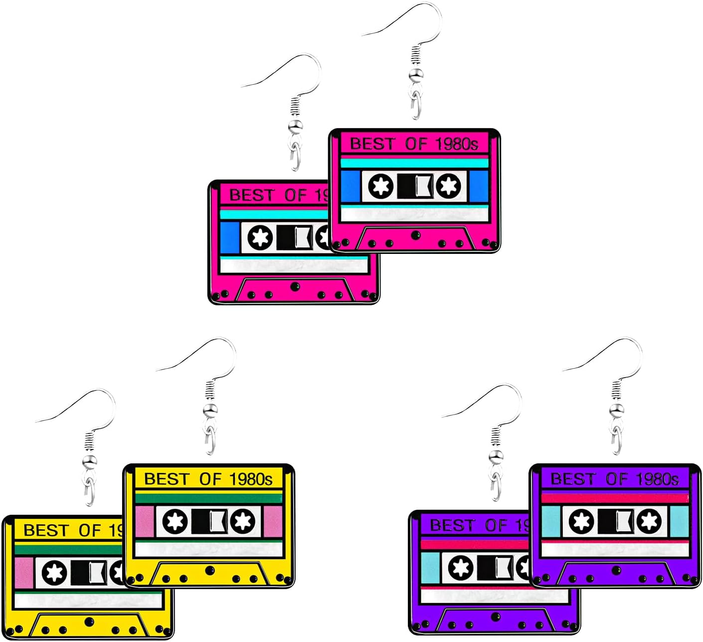 80s 90s Retro Cassette Tape Neon Earrings for Women Acrylic Radio Earring Set for 80s 90s Accessories Cosplay Party Jewelry Gifts