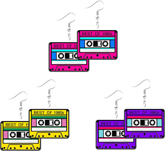 80s 90s Retro Cassette Tape Neon Earrings for Women Acrylic Radio Earring Set for 80s 90s Accessories Cosplay Party Jewelry Gifts