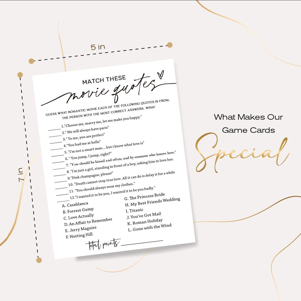 Wedding Shower Games Cards, Match These Movie Quotes, 25 Game Cards with 1 Answer Card, Engagement Party Wedding Games for Guests, Minimalist White Wedding Party Supplies - A09