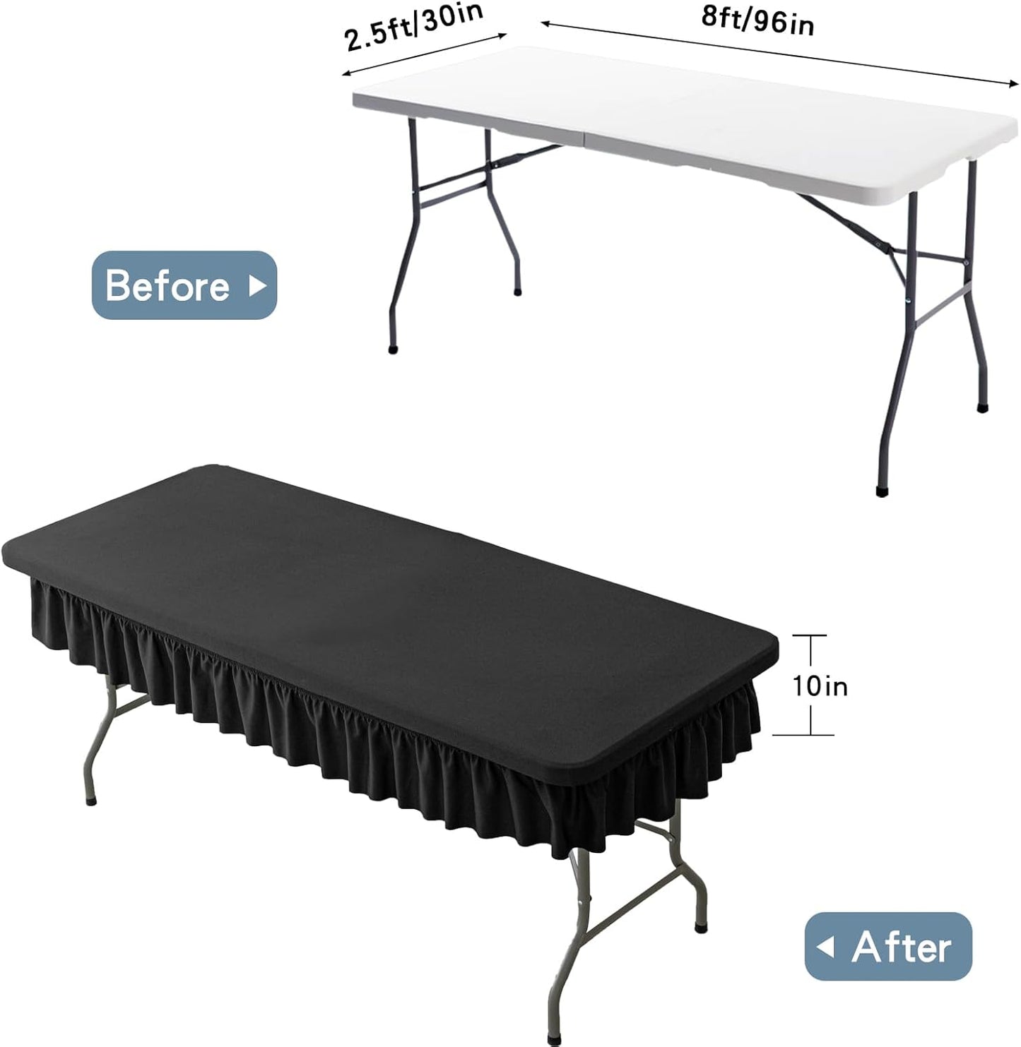 8ft Black Stretch Tablecloth for Rectangular Tables - Flared Wrap Design, Waterproof, Wrinkle-Resistant, Washable - Ideal for Weddings, Parties, Banquets & Table Protection