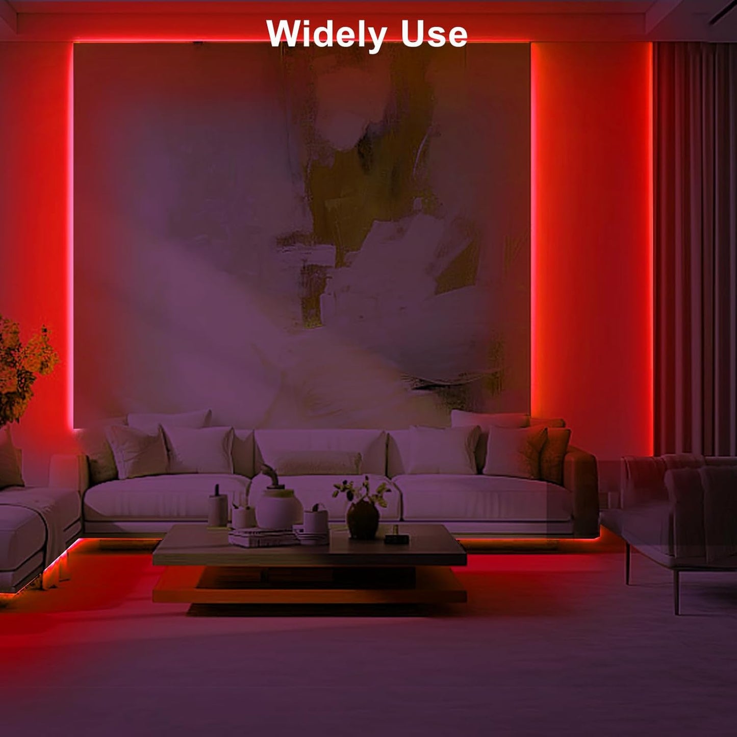 16.4ft Red COB Led Strip Lights with RF Remote, Dimmable Bright Dotless Adhesive Indoor Led COB Light Strip for Cabinet, Painting, Room, Bed