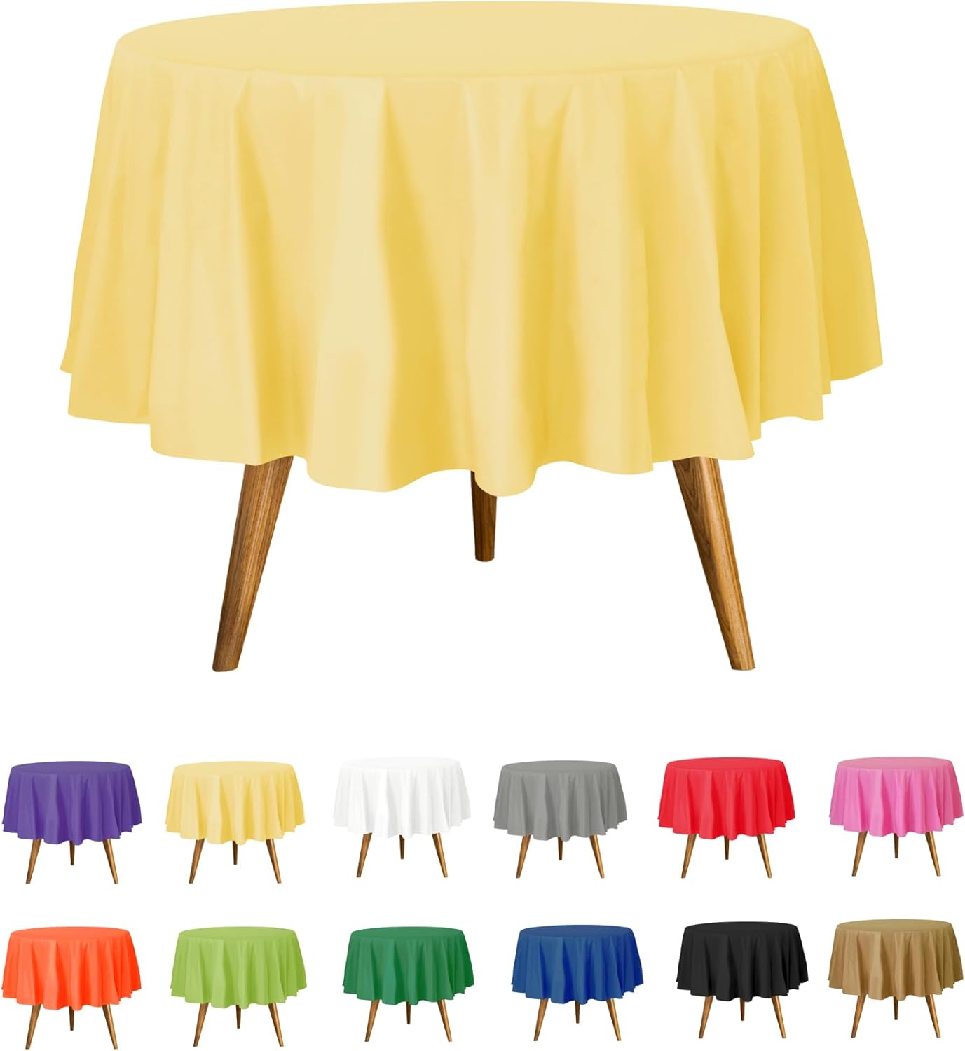 Yellow Disposable Plastic Tablecloth for Round Tables (36 Pack) Table Cloths for Parties, Events & Weddings, Indoors & Outdoors, 84 inches, Plastic Table Cover