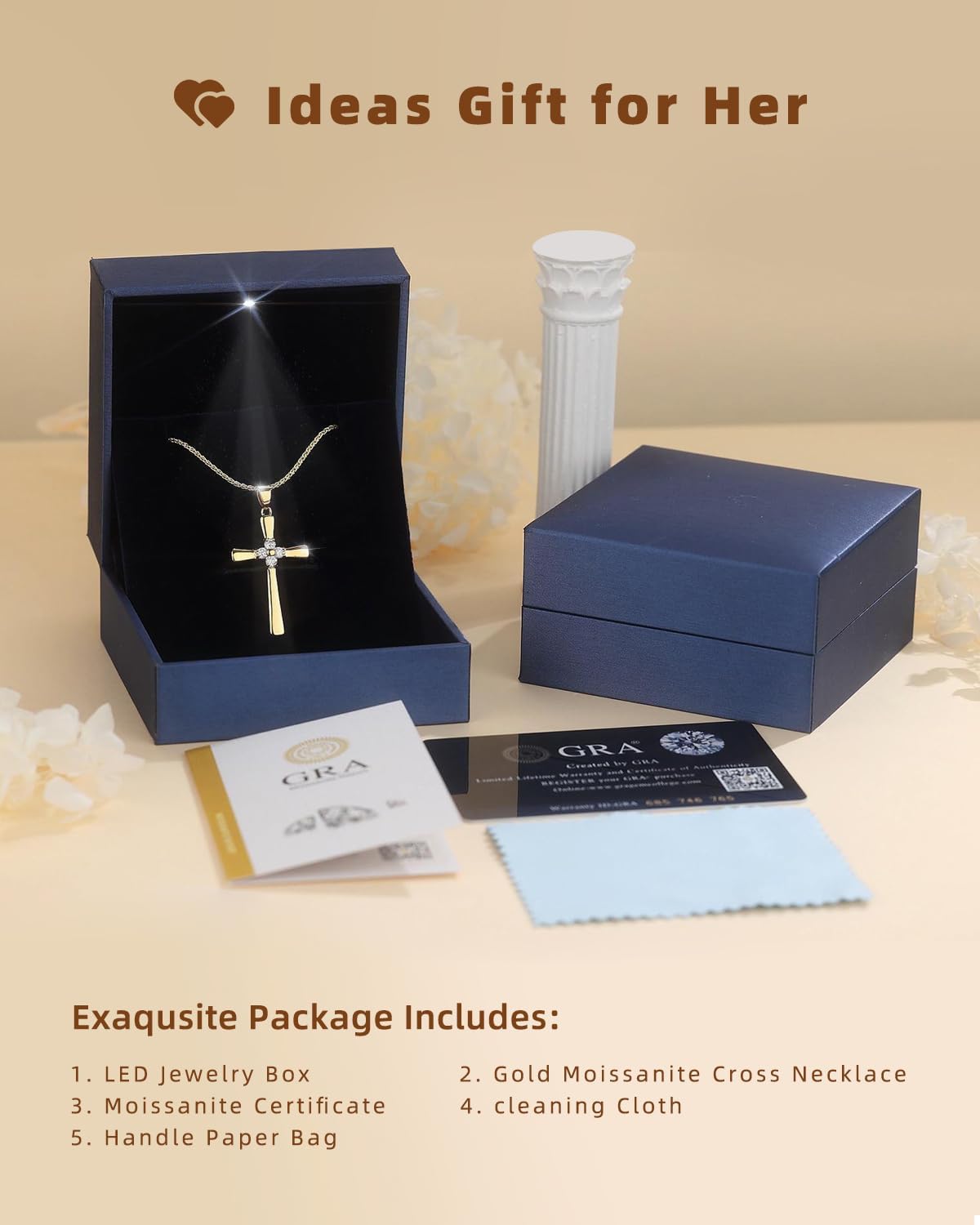 Gold Moissanite Cross Necklace for Women Wife in Light-Up Gift Box,Love Card - Women Anniversary Birthday Gifts Ideas for Wife Her Girlfriend, Christian Cross Chain Jewelry 1CT (18K Real Gold Filled)