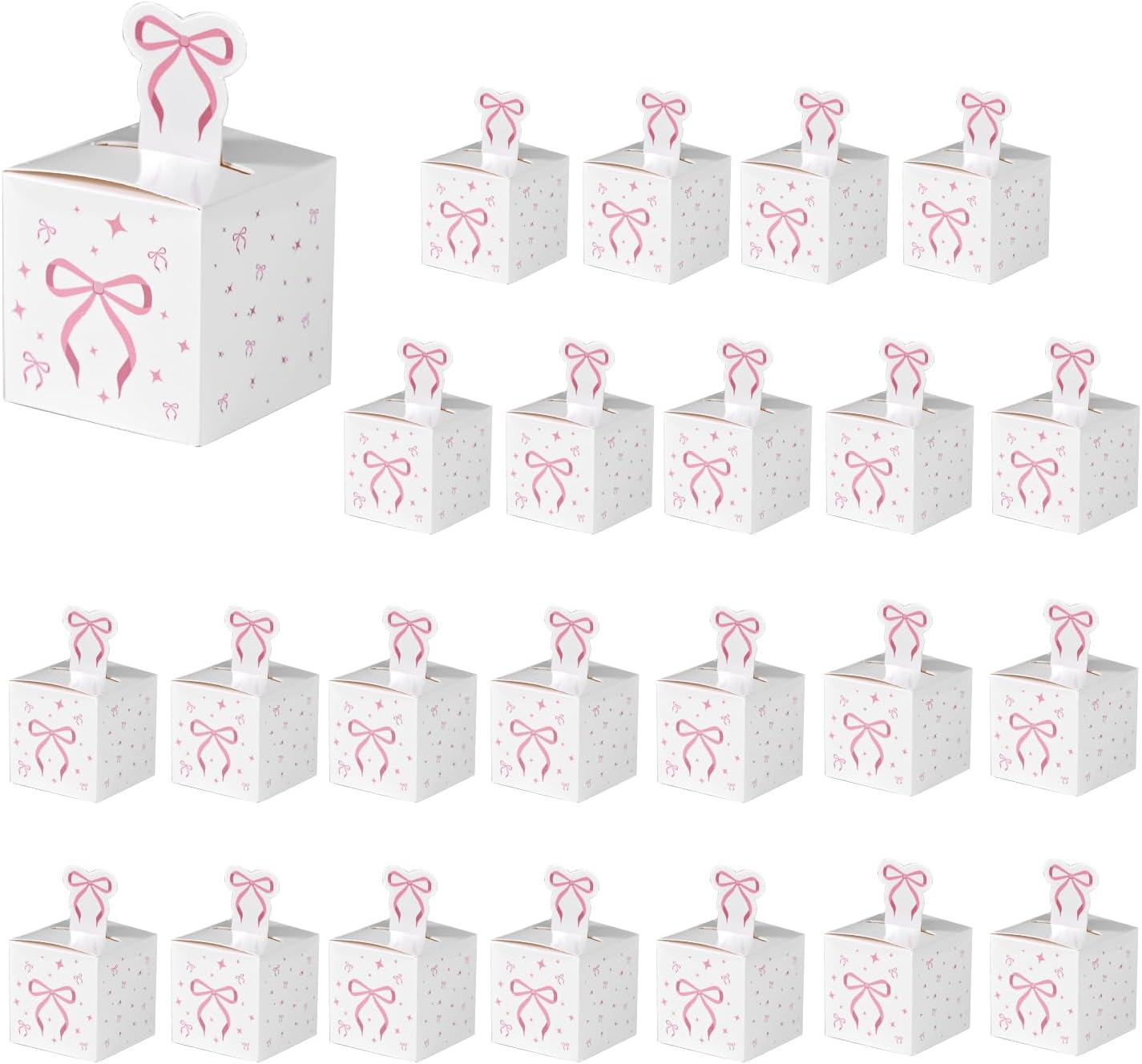 HappFestiv 24 Pcs Pink Bow Party Favor Boxes, 2.17inch Cute Foldable Goodie Boxes for Candy & Snacks, Treat Boxes for Bachelorette Bridal Shower, Birthday Party Supplies, Baby Shower Decorations