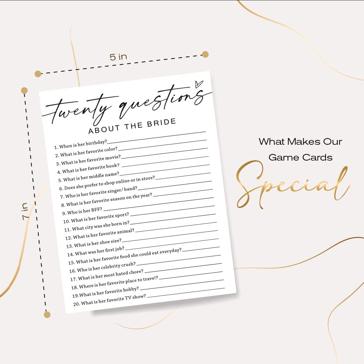 Bridal Shower Games Cards, Twenty Questions About The Bride, Bridal Shower Game 25 Guests, Engagement Party Wedding Games for Guests, Minimalist White Wedding Party Supplies - A05