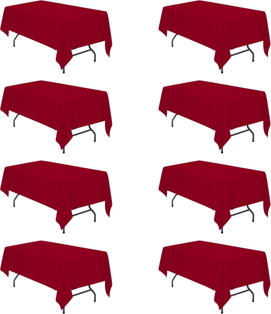BRILLMAX 8 Pack Burgundy Tablecloths for 6 Foot Rectangle Tables 60 x 102 Inch - 6ft Rectangular Bulk Linen Polyester Fabric Washable Cloth Cover for Wedding Reception Banquet Birthday Party