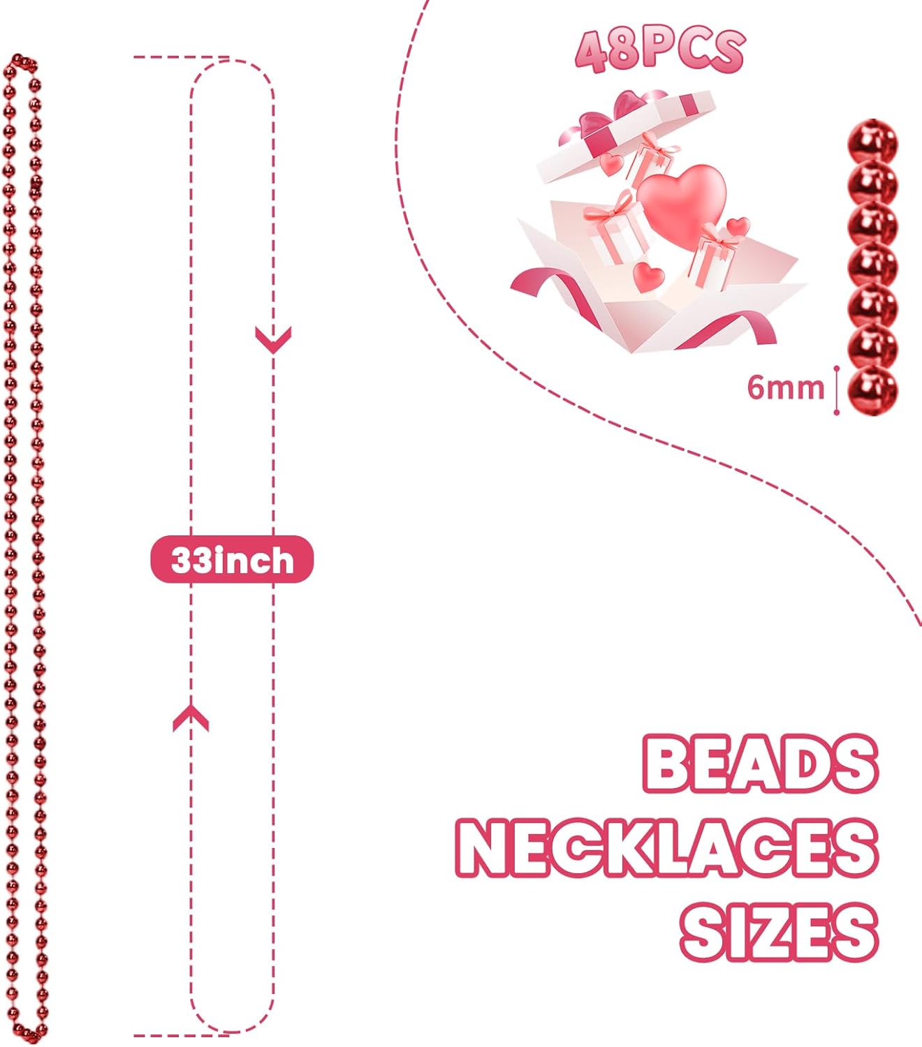 48 Pack Mardi Gras Beads Necklaces, 33 Inch Plastic Beads for Party Favors, Festival Decorations, Parade Throws, Christmas, St. Patrick's Day Celebrations