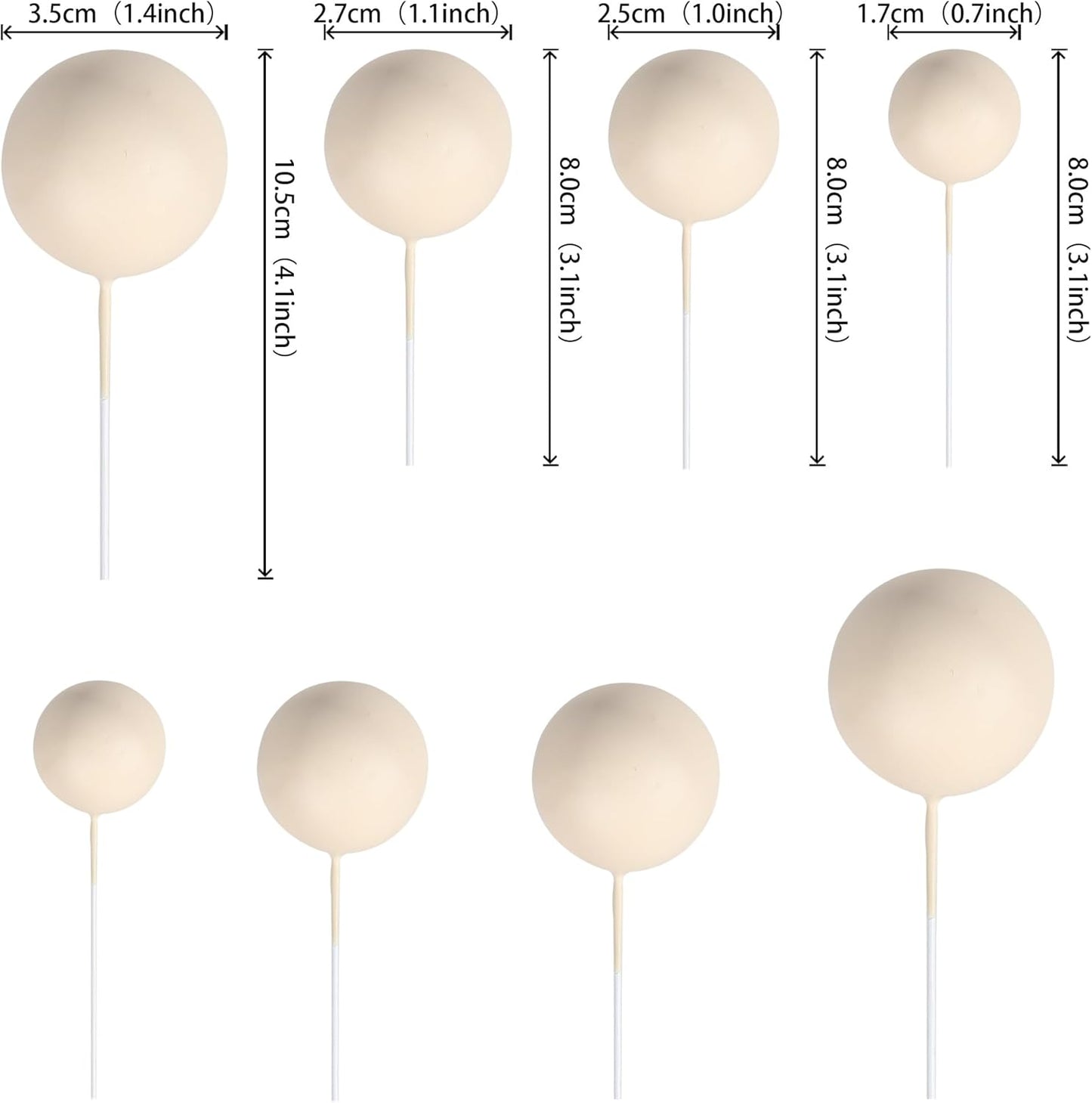 24 PCS Ball Cupcake Toppers Balls Cake Toppes Foam Balls Cupcake Picks DIY Mini Balloon Cake Inset Topper for Baby Shower Birthday Favor Wedding Anniversary Party Cake Decorations Supplies Khaki