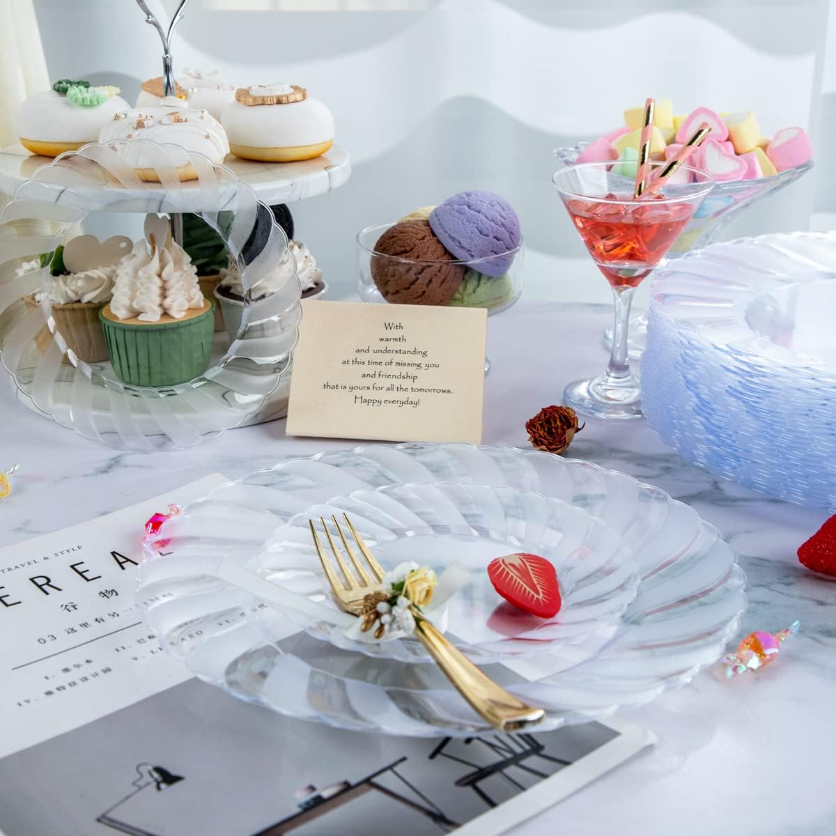 YOUBET 60Pieces Clear Plastic Plates - 10.25inch Clear Dinner Plates - Premium Heavy Duty Disposable Plate for Dinner & Wedding & Party