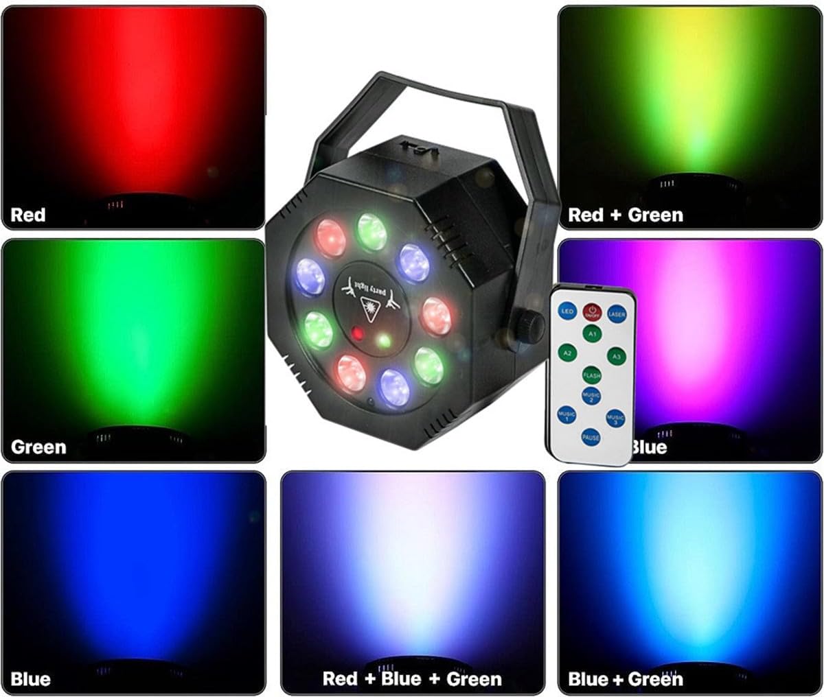 Party Light, Sound Activated DJ Lights with Remote Control, 9 LED Colorful Strobe Disco Light for Indoor Club Parties KTV Halloween Christmas Birthday Decorations Outdoor Glow