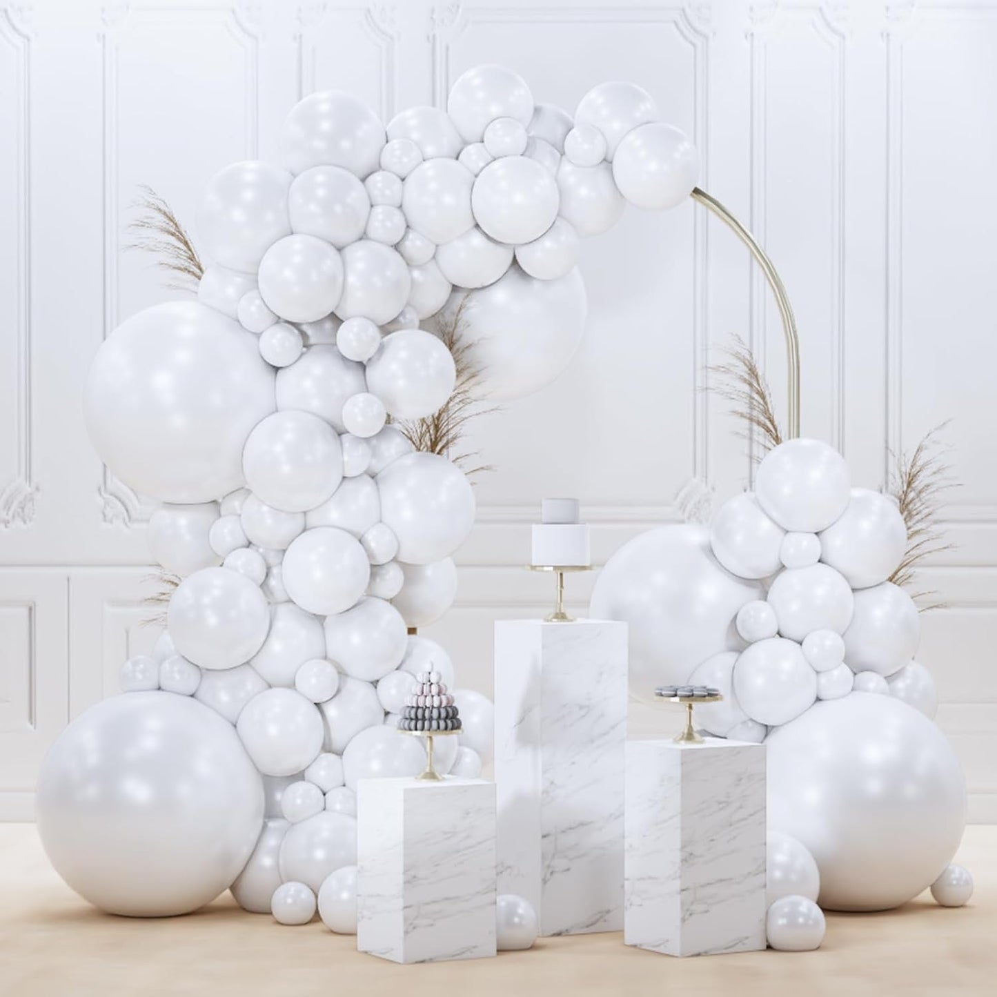 PartyWoo Pearl White Balloons 140pcs Different Sizes Pack of 18 12 10 5 Inch Metallic White Latex Balloon Arch Kit Garland for Wedding Graduation Baby Shower Birthday Party Decorations White-Z30