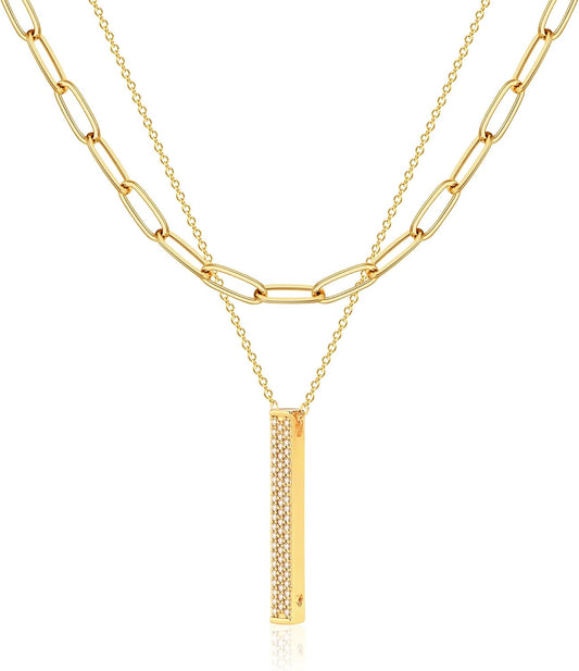 MEVECCO Layered Heart Necklace Pendant Handmade 18k Gold Plated Dainty Gold Choker Arrow Bar Layering Long Necklace for Women