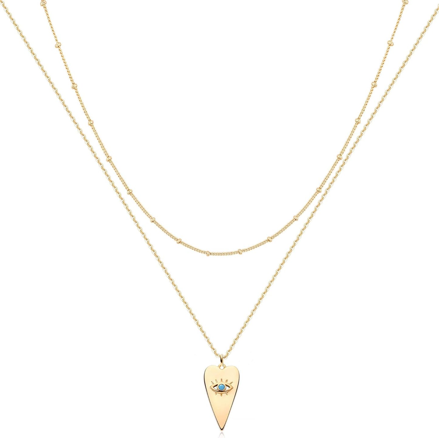 MEVECCO Layered Heart Necklace Pendant Handmade 18k Gold Plated Dainty Gold Choker Arrow Bar Layering Long Necklace for Women